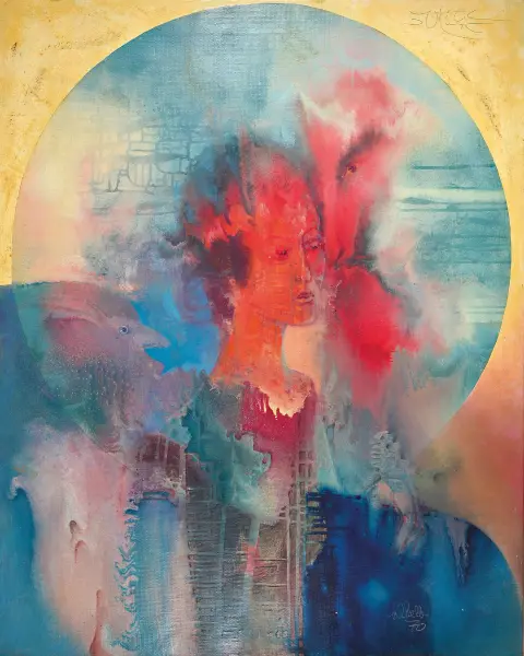Klaus Heinrich Keller, 1938-2018, portrait de femme en ovale, 1970, huile/toile, signé,