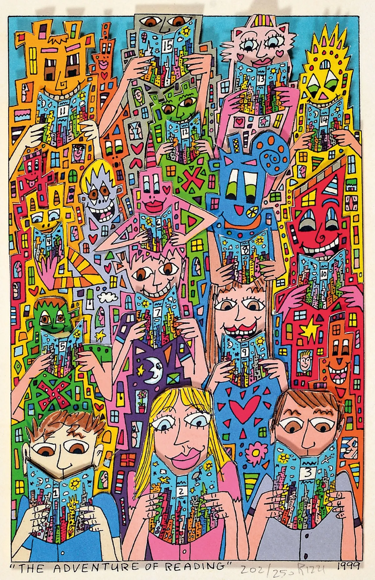 James Rizzi, 1950-2011 New York, 3D-constructie/kleurenlithografie, "The Adventure of