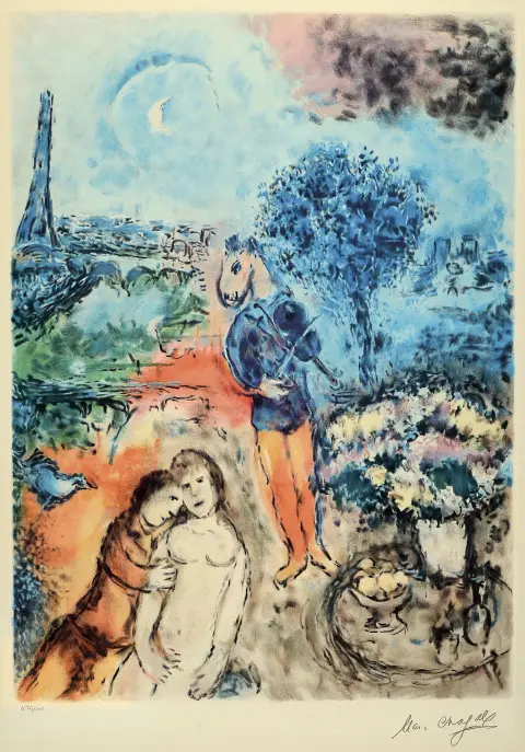 Marc Chagall, 1887-1985, lithographie en couleurs, La Serenade, signée dans la planche, num. 476/500