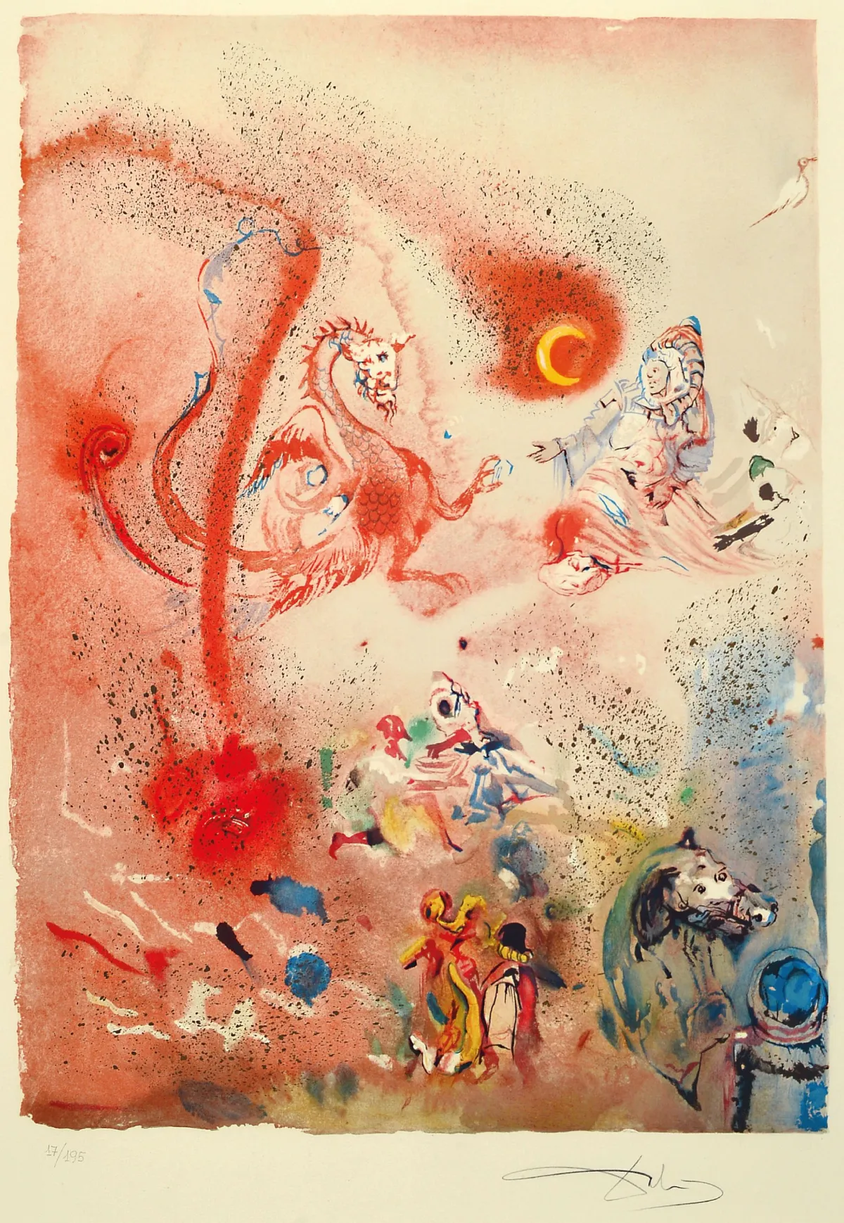 Salvador Dalí, 1904-1989, Fantaisie orientale, Farblithographie mit Goldstaub,