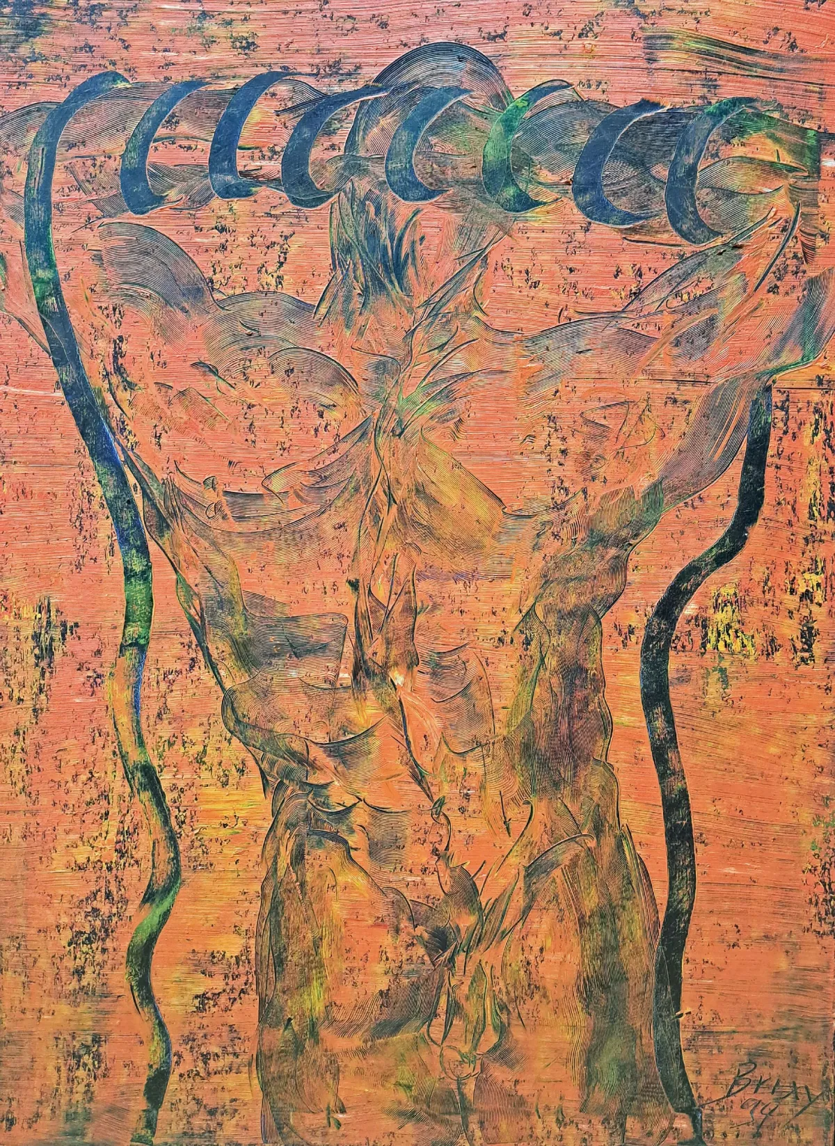 Dietmar Brixy, ur. 1961 Mannheim, Bez tytułu, akt od tyłu, olej/płótno, prawy dolny