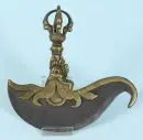 Couteau rituel - Kartika – Bronze/Fer, manche orné avec pommeau vajra, H= 16 cm, Tibet