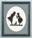 Silhouette découpée, 20e s. – env. 16,5 x 18 cm, "Dame et cavalier avec chien", signature manuscrite indistincte, R