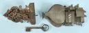 Serrures de meuble, 2 pièces – fer forgé, formes variées, 1 avec décor ajouré, L= 19/24 cm, 18e/19e s., 1 avec clé