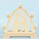 Candle arch – wood, fretwork with Holy Family, 5 lights, 39 x 40 cm, Erzgebirge, electrified
