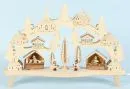 Schwibbogen – Wood, fretwork with winter village and Christmas market, 11 light points, 34 x 50 cm, Erzgebirge, electrified