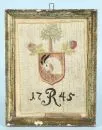 Stickbild, 18. Jh. – ca. 20 x 15 cm, Wappen mit Kopf eines Ziegenbocks, dat. 1745, R;