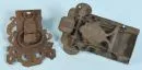 Chest locks, 2 pieces – wrought iron (corroded), various shapes and decorations, L= 23/25 cm, 17th/18th century, 1 with key, both damaged