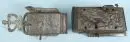 Serrures de porte, 2 pièces – fer forgé, décorations gravées et en relief, L= 24/28 cm, 17e/18e s., 1 avec clé, les deux légèrement...