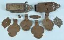 Door locks, 2 pieces with 8 fittings – wrought iron (corroded), locks with engraved decorations, L= 35 cm, 4 hinge fittings, each 2 key and...