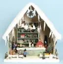 Maison de Noël – bois/ouate, comme stand de vente avec jouets en bois, 43 x 43 x 28 cm, avec figurines d'animaux