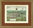 Kempten, General view – Copper engraving, hand-colored, 34 x 45 cm, by Braun & Hogenberg, around 1600, slightly browned, R;