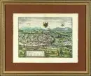 Kempten, Vue générale – Gravure sur cuivre, coloriée à la main, 34 x 45 cm, par Braun & Hogenberg, vers 1600, légèrement brunie, R;