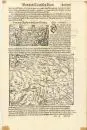Carte "Allgäu (Das Algöw)" – Gravure sur bois, 12,5 x 15,5 cm, sur page de livre avec texte, par Seb. Münster, 16e s., brunie;