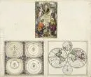 Printed sheet, around 1700 – 3 hand-colored copper engravings on 2 joined sheets, total 54 x 63 cm, title engraving for "Joh. Bapt. Homann…