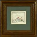 Eau-forte au trait, début 19e s. – coloriée à la main, 7 x 8 cm, "Dentiste avec patients", dans le style de Thomas Rowlandson, R;