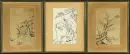 Gravures sur bois japonaises, 3 pièces – env. 21 x 14 cm chacune, 1 motif de paysage, d'arbre et de personnage, probablement vers 1900, 2 brunies, R;