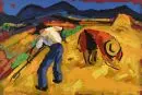 Ambrogiani, Pierre, 1907 - 1985 Ajaccio – gravure sur bois en couleurs, 34 x 50 cm, "Les Faucheurs", de "Les heures Claires", chez Raymond Jacquet, Paris 1960
