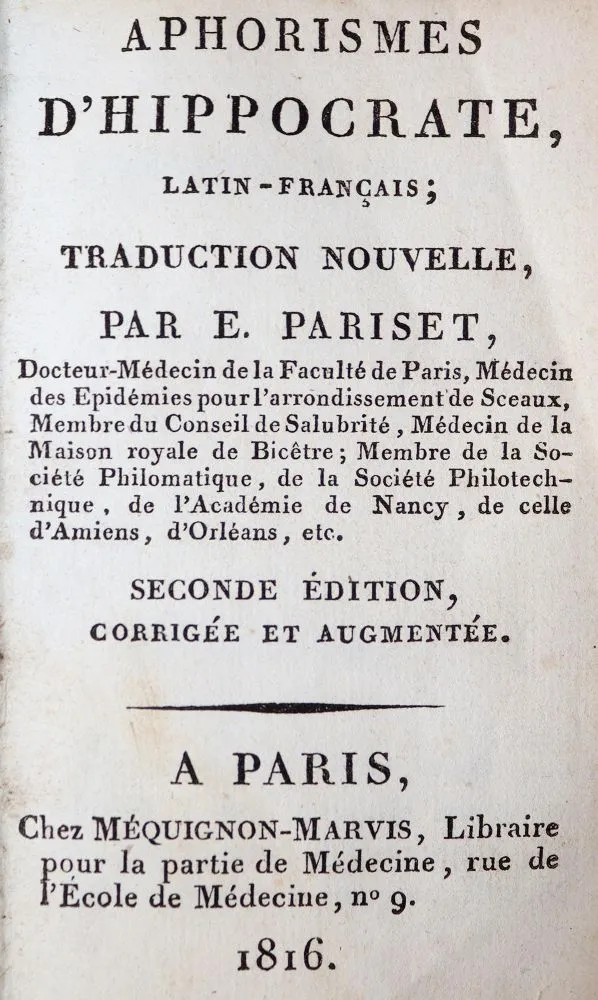 Hippocrates. – Aphorismes latin-francais