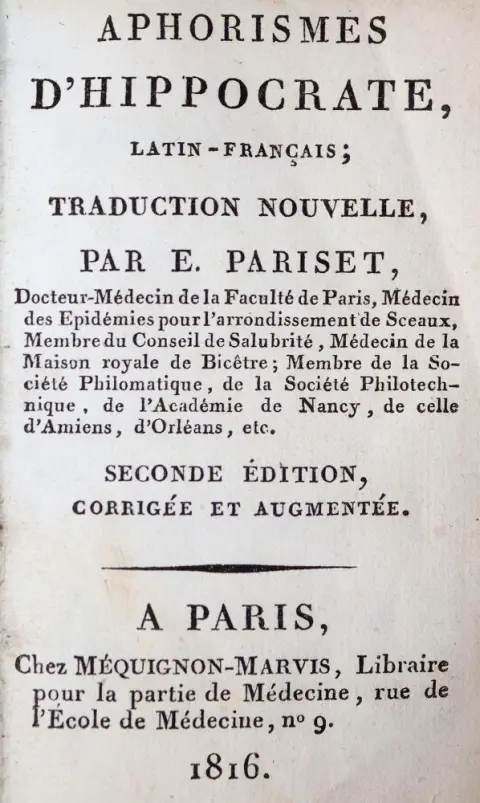 Hippocrates. – Aphorismes latin-francais