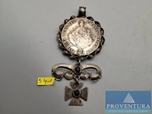 Antieke sieraden met munt Oostenrijk 20 Kreuzer 1833B Madonna EH1383 zilver .583 6,68 g brutogewicht