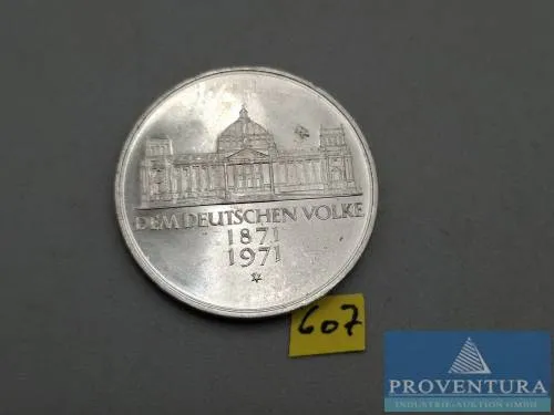 Серебряная монета ФРГ 5 марок 100 лет основания Рейха 1971 vz серебро .625 11,2 г брутто
