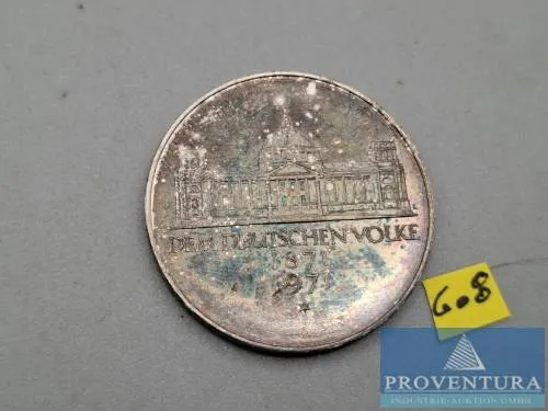 Silver coin Federal Republic of Germany 5 DM 100 years founding of the Empire 1971 XF silver .625 11.2 g gross weight