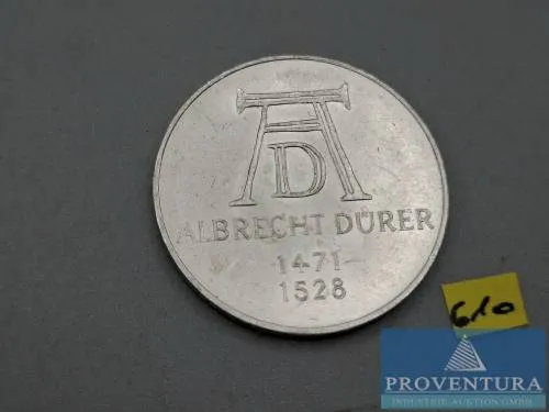 Серебряная монета ФРГ 5 марок Альбрехт Дюрер 1971 vz серебро .625 11,2 г брутто