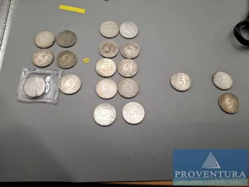 Серебряные монеты Федеративной Республики Германия 19x 5 DM Серебряный орёл 1951 серебро .625 11,2 г общий вес
