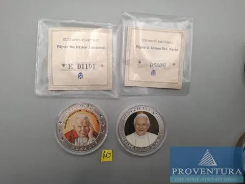 Medals John Paul II and Benedict XVI silver plated