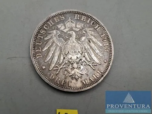 Silver coin Saxony 3 Mark 100 years Battle of the Nations silver .900 gross weight 16.67 gr