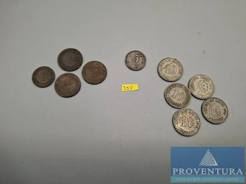 Circulatiemunten Duitse Rijk 1x 1 Reichspfennig 1924A 1x 2 Rentenpfennig 1924A 2x 2 Reichspfennig 1924A 1914A 5 Pfennig 1918 5x 10 Pfennig totaal 10 stuks