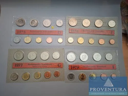 FRG coin set 1975D 1976F 1977 G 1978 F st 43.52 DM