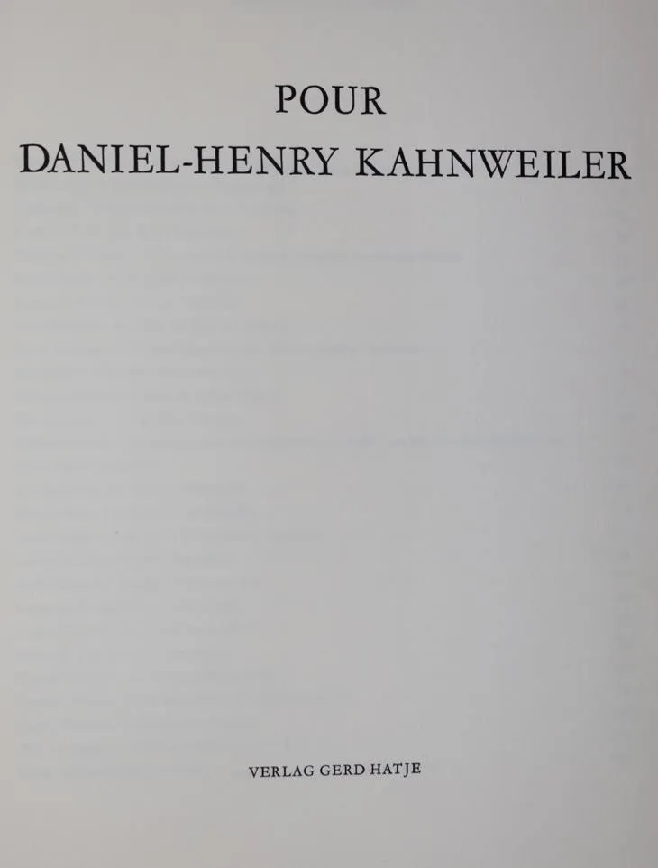 (Spies,W., Hrsg.). – Pour Daniel-Henry Kahnweiler