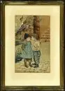 Peintre de genre du 20e siècle – Aquarelle, 32,5 x 20 cm, "Deux enfants", signée en bas à droite de manière illisible, datée (19)04, inscription illisible, brunie, R