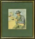 Glatz, Oskar, 1872 - 1958 Budapest – Aquarelle/dessin au crayon, 20 x 18 cm, "Rauchender Bauer", signé en bas à gauche, bruni, taché, R, réf. : Thieme-Becker