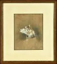 Heicke, Franz, actief in Wenen rond 1845 – Aquarel, wit gehoogd, 17 x 14 cm, "Kop van een hond", gesigneerd linksonder, onduidelijk gedateerd, gebruind, gevlekt, R, Lit.: Busse,…