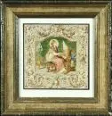 Peintre de saints du 19e s. – Aquarelle, 14,5 x 14,5 cm, "Sainte Cécile dans un large cadre ornemental", déchirure restaurée, R ;