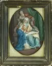 Peintre de saints du 19e s. – Gouache, 11 x 8,5 cm, ovale, "Anne avec Joachim et Marie", R ;