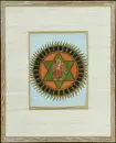 Artiste indien des 19e/20e s. – Gouache, rehaussée d'or, 24,5 x 18,5 cm, "Divinité aux multiples bras dans un hexagramme entouré d'une roue", tachée, R ;