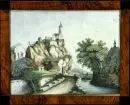 Peintre paysagiste du 19e s. – Aquarelle-gouache, 24 x 30,5 cm, "Paysage avec château", endommagé, R;