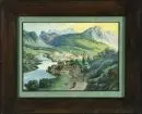Peintre paysagiste du 19e s. – Gouache, 24 x 33,5 cm, "Ville au bord de la rivière", taché, R;