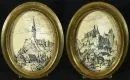 19th/20th century landscape painter – 2 ink drawings, each 8.5 x 6 cm, oval, "Füssen - Hohes Schloss" and "Castle view", R;