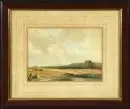 Peintre paysagiste des 19e/20e s. – Aquarelle, 12 x 16,5 cm, "Scène de moisson", jauni, R;