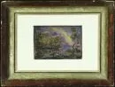 Krajinář 20. stol. – Smíšená technika kvaš, 19 x 26 cm, "Krajina s duhou", R
