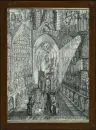 Monogrammiste du 20e s. – Dessin à la plume, aquarellé, 50 x 37 cm, "Intérieur gothique avec positifs d'orgue", monogrammé en bas au milieu "A. A." (ligaturé), daté 1984, R;