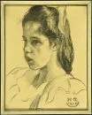 Monogramista 20. stol. – Kresba uhlem, 36,5 x 29 cm, "Poprsí dívky", monogram vpravo dole "H. R.", datováno 1910, zhnědlé, R;