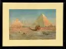 Orientaliste du 20e s. – Aquarelle, 16,5 x 25,5 cm, "Le Sphinx et les pyramides", R;