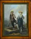 Scholz, Ch., artiste du 19e siècle – Gouache, 43,5 x 32 cm, "Couple de pêcheurs"