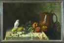 Agster, M., 20th century artist – Oil/canvas, 52 x 82 cm, "Still Life with Copper Jug, Fruit and Bird Figure", signed upper left, dated 1926